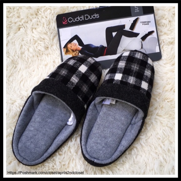 CUDDLE DUDS COZY PLAID SLIP-ON SLIPPERS FLATS - Picture 2 of 7